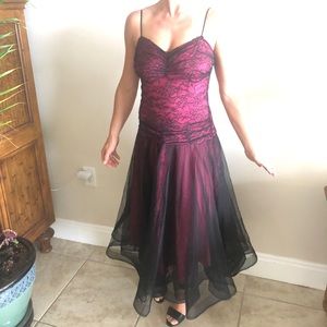 Betsy Johnson black lace  pink underlay